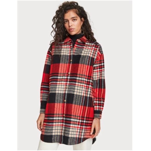 NEW Scotch & Soda Oversized Checked Overcoat Size XS Color Red Black - Picture 1 of 7